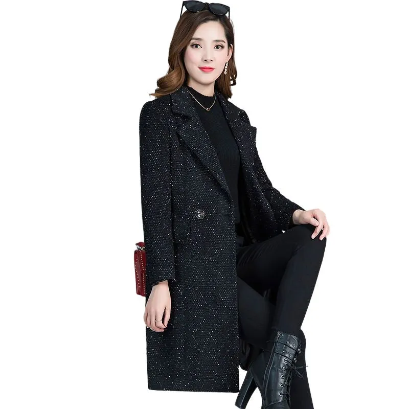 JASMINE Design Women's Fine Fashion Elegant Black Luxury Style Wool Coat Jacket