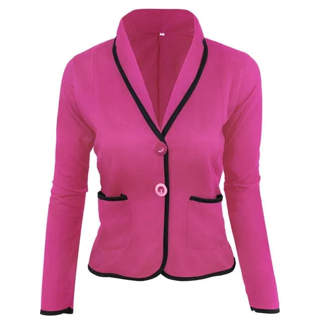 JASMINE SUITS Women's Stylish Elegant Fashion 2-Buttons Premium Quality Fuchsia Pink Magenta Pink Shawl Lapel Jacket