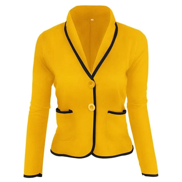 JASMINE SUITS Women's Stylish Elegant Fashion 2-Buttons Premium Quality Golden Yellow Shawl Lapel Jacket