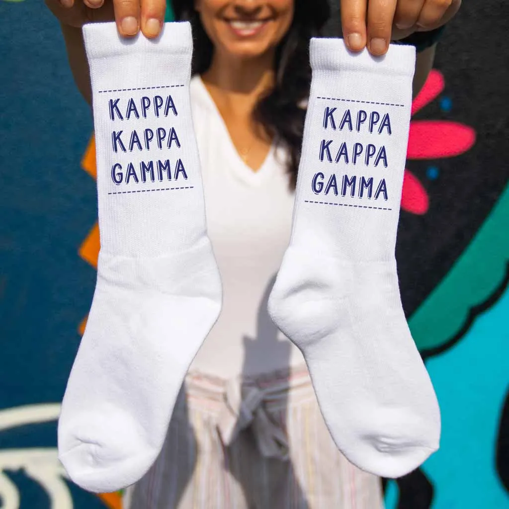 Kappa Kappa Gamma Crew Socks with Kappa Kappa Gamma Name in Sorority Colors