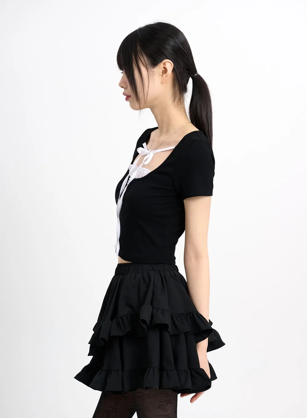 Laced Square Neck Short Sleeve CM415