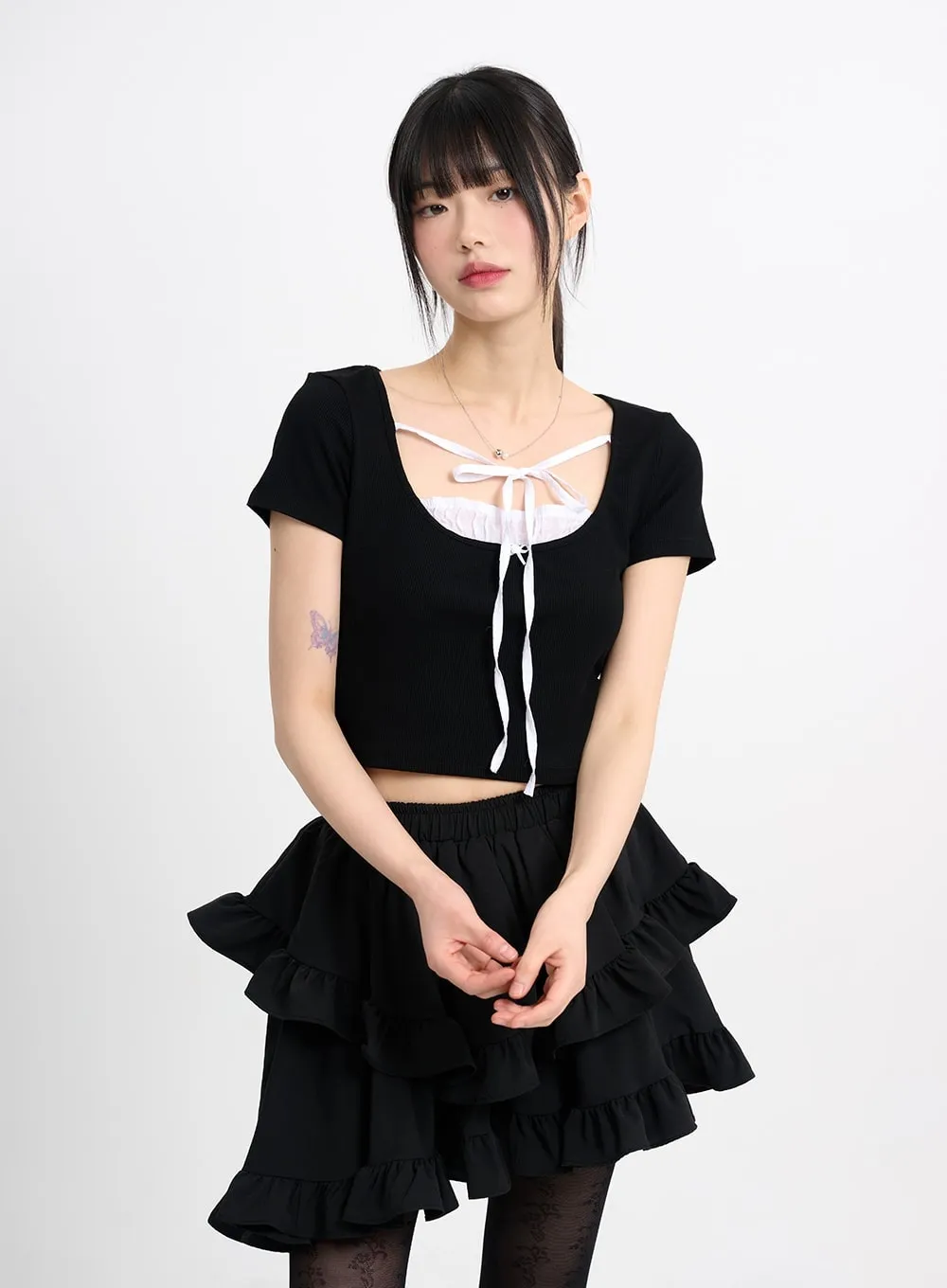 Laced Square Neck Short Sleeve CM415