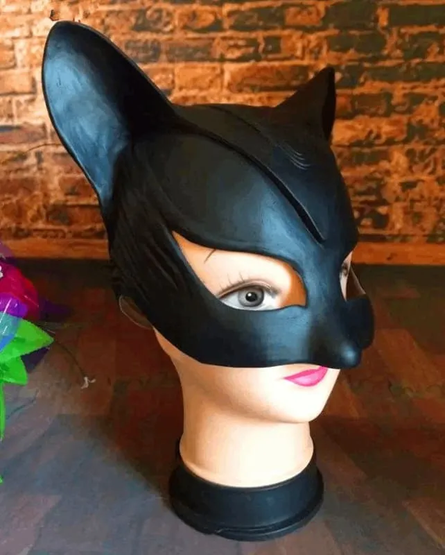 Ladies Latex Style Cat Lady Mask with Pointed Ears in Eco-friendly Latex