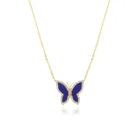 Lapis Diamond Butterfly Necklace