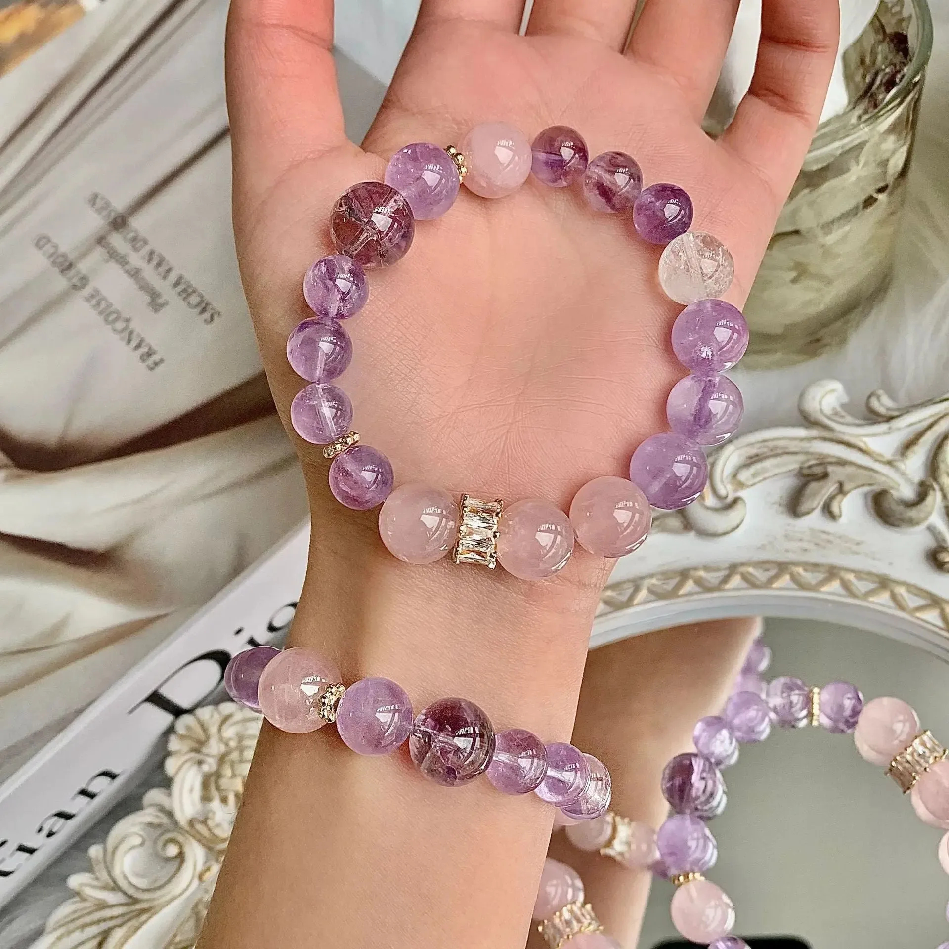 Lavender Rose Quartz Azeztulite Bracelet