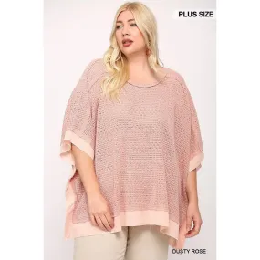 Light Knit And Woven Mixed Boxy Top With Poncho Sleeve