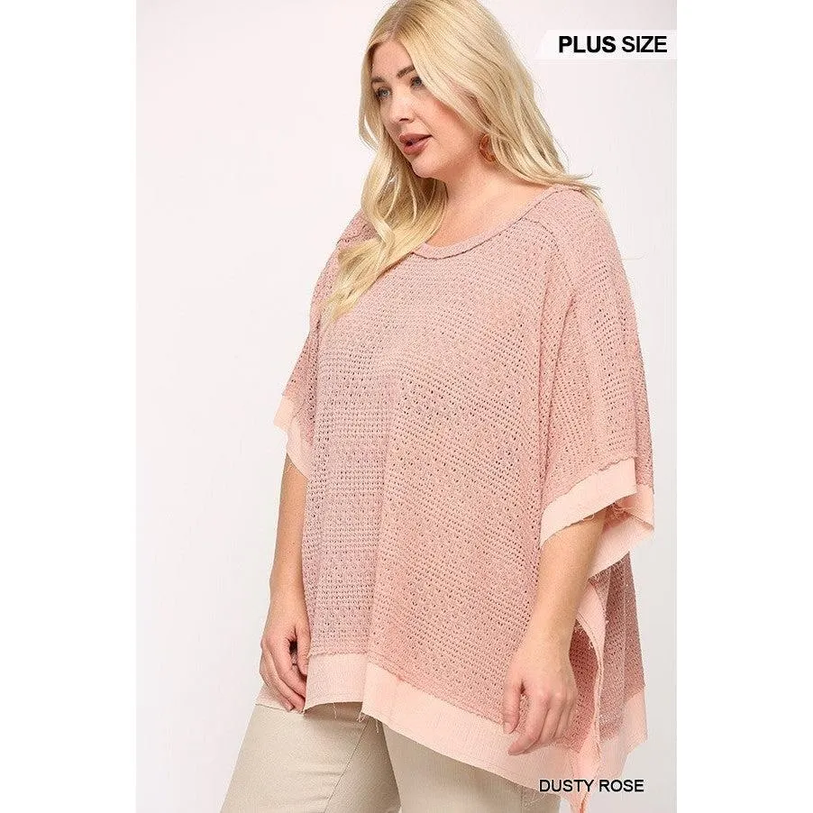 Light Knit And Woven Mixed Boxy Top With Poncho Sleeve