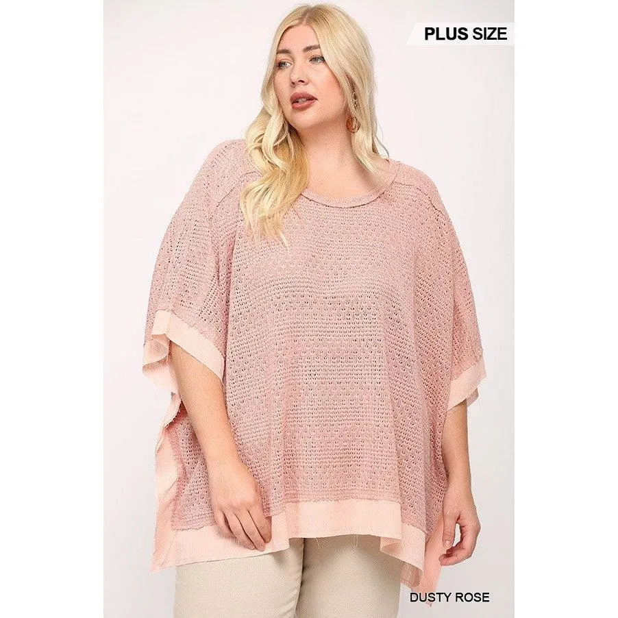 Light Knit And Woven Mixed Boxy Top With Poncho Sleeve