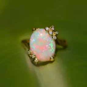 Light Opal, Diamond & 18K Gold Ring