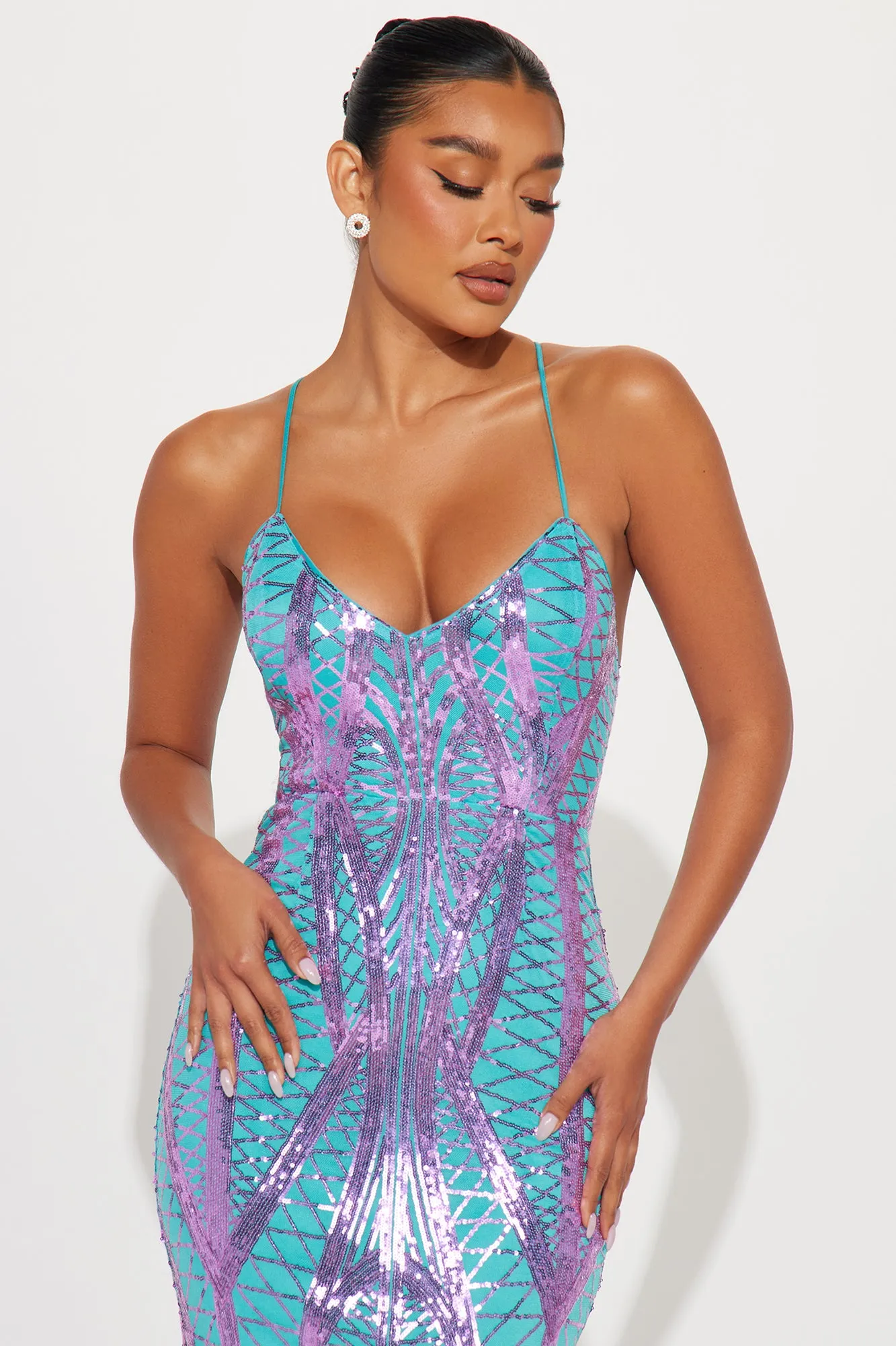 Lillianne Sequin Mesh Gown - Purple/combo