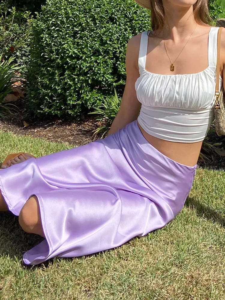 Luxurious Solid Satin Silk Skirt