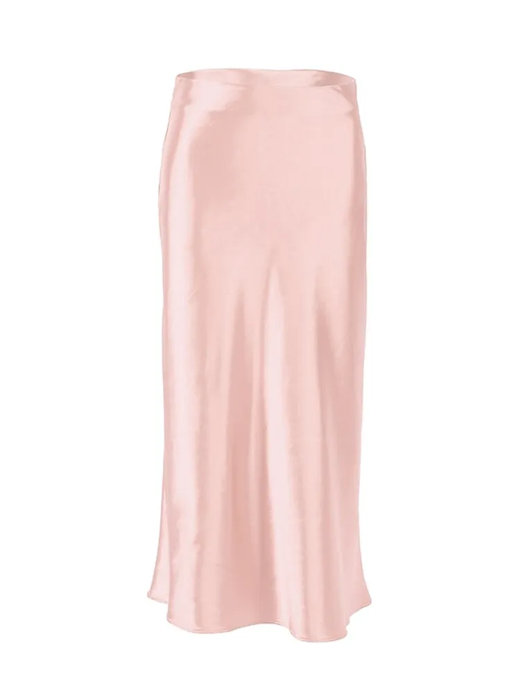 Luxurious Solid Satin Silk Skirt