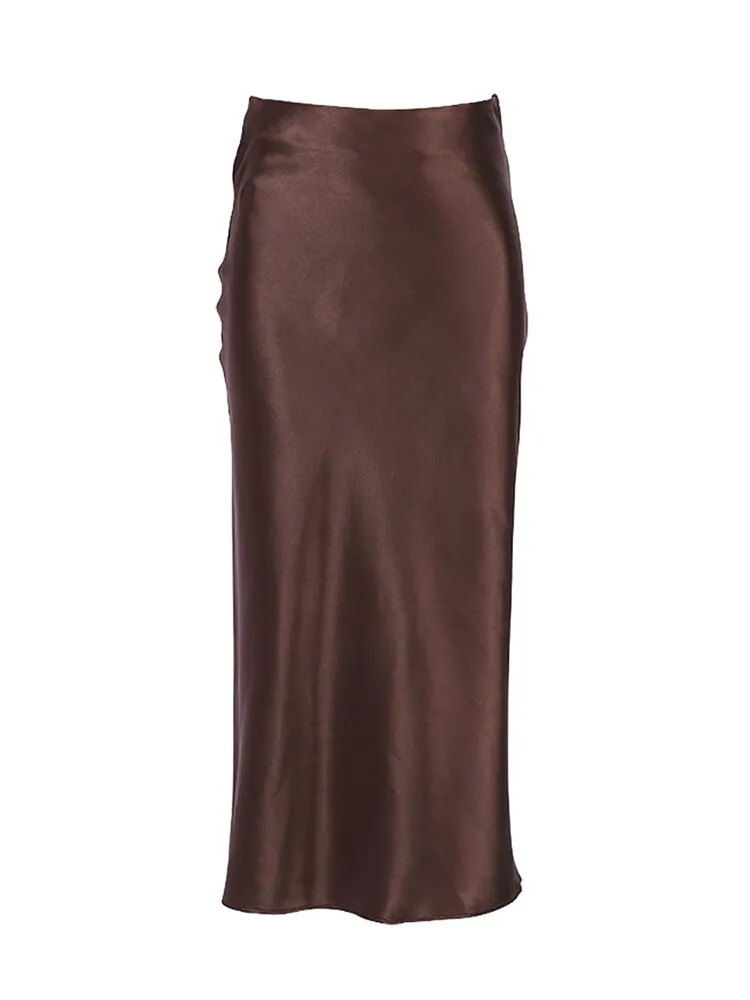 Luxurious Solid Satin Silk Skirt