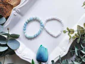 March Bracelet Stack || Aquamarine & Moonstone Beaded Bracelet || Reiki Infused