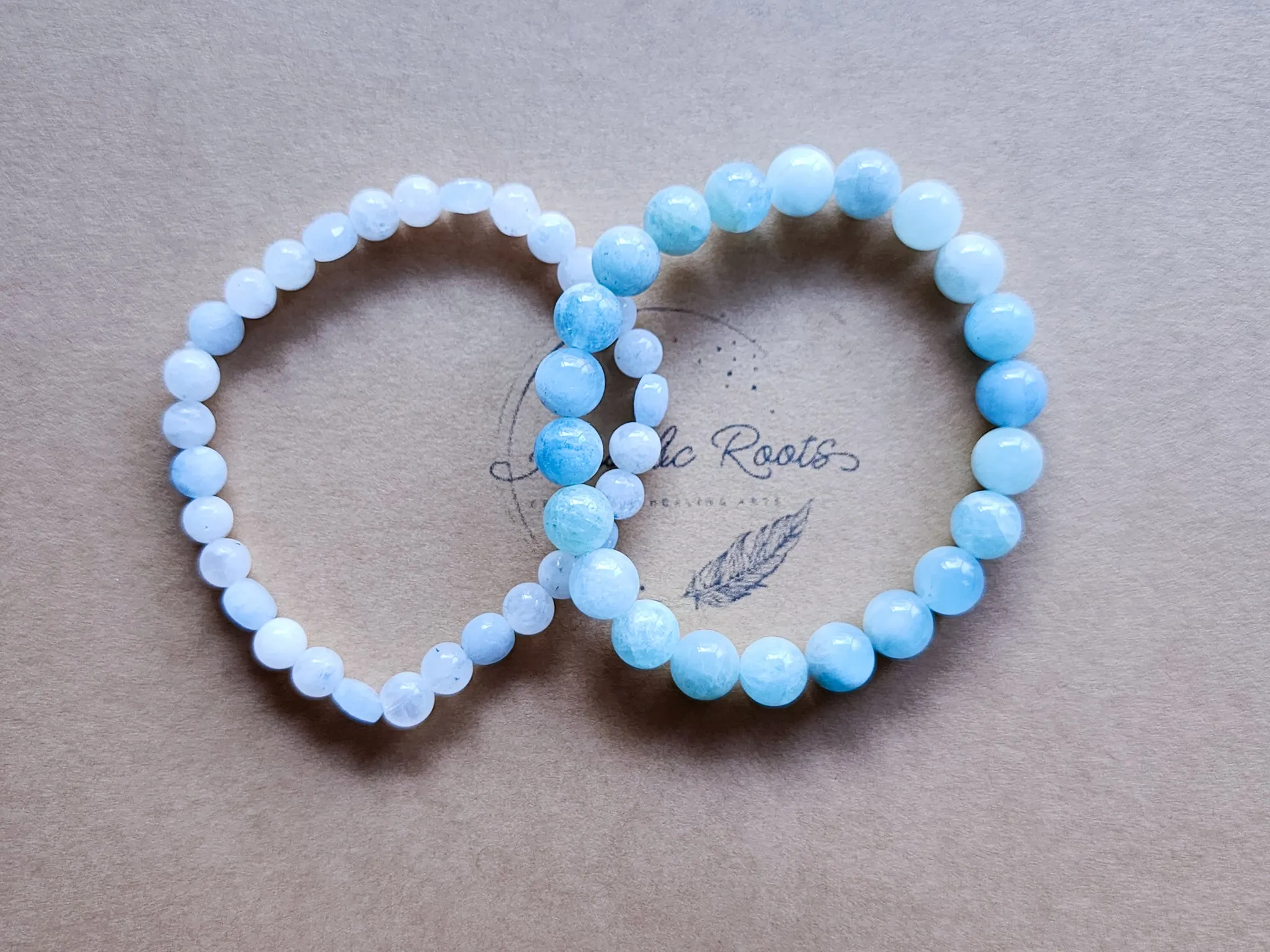 March Bracelet Stack || Aquamarine & Moonstone Beaded Bracelet || Reiki Infused