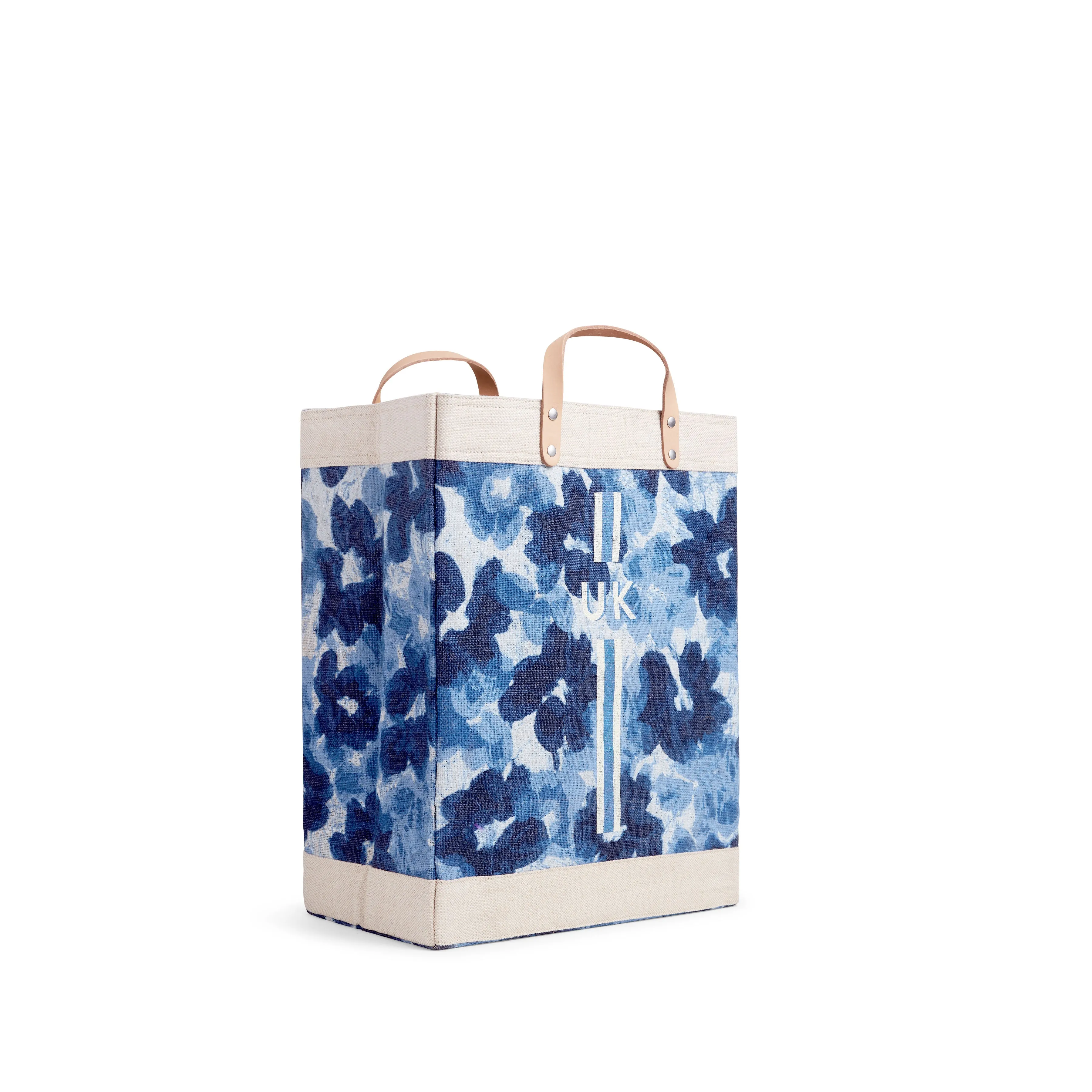 Market Bag in Indigo Bloom by Liesel Plambeck with Monogram