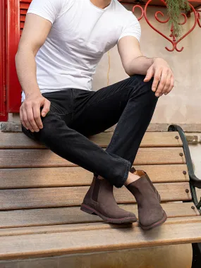 Men Brown Suede Leather Slip On Chelsea Boots