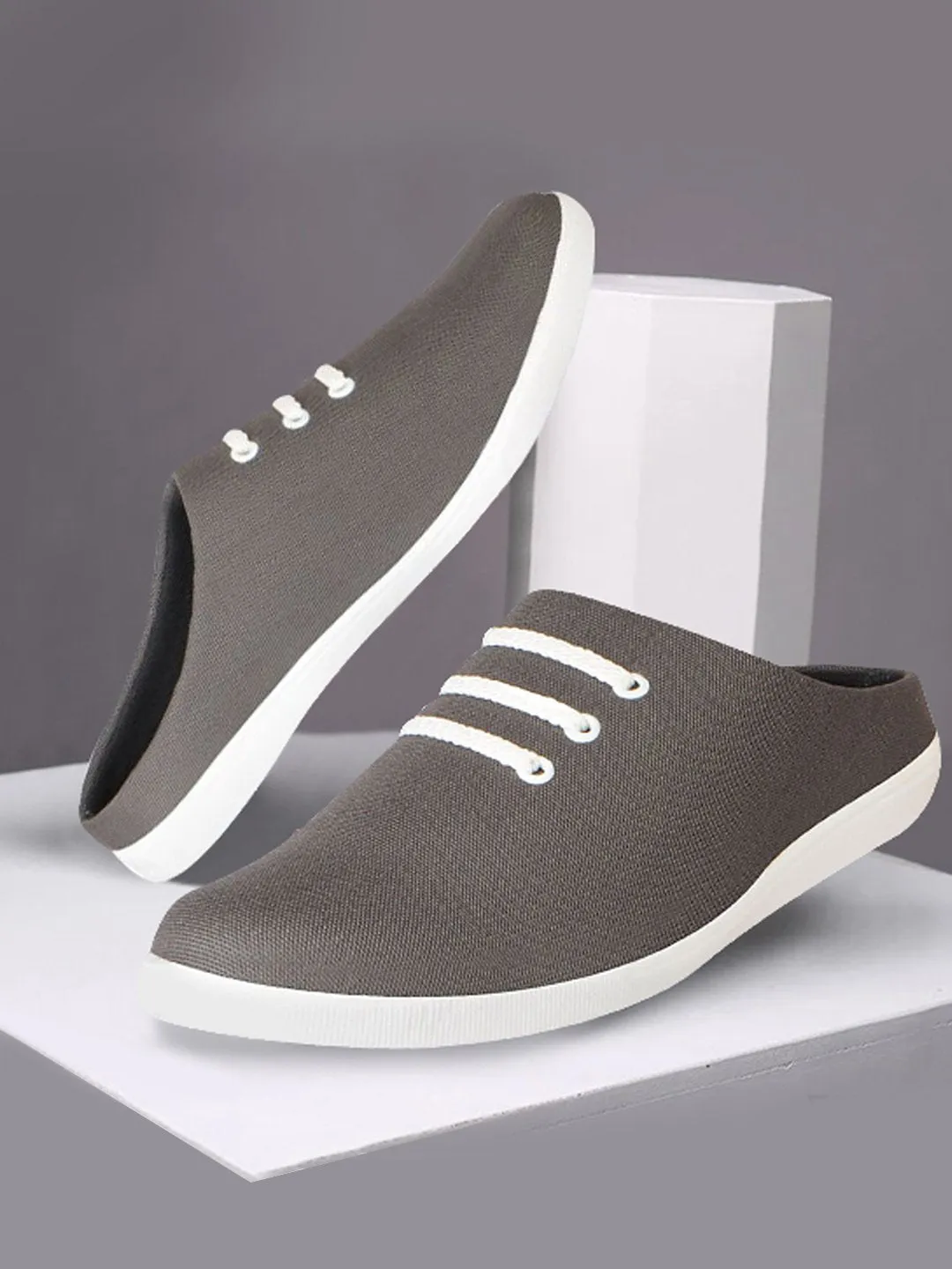 Men Grey Casual Canvas Slip-On Shoes