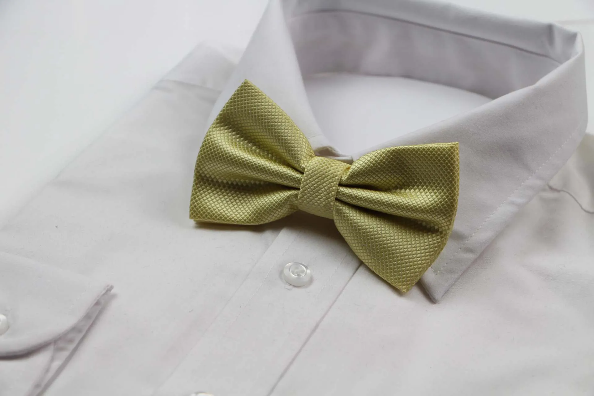 Mens Honey Yellow Plain Coloured Checkered Bow Tie