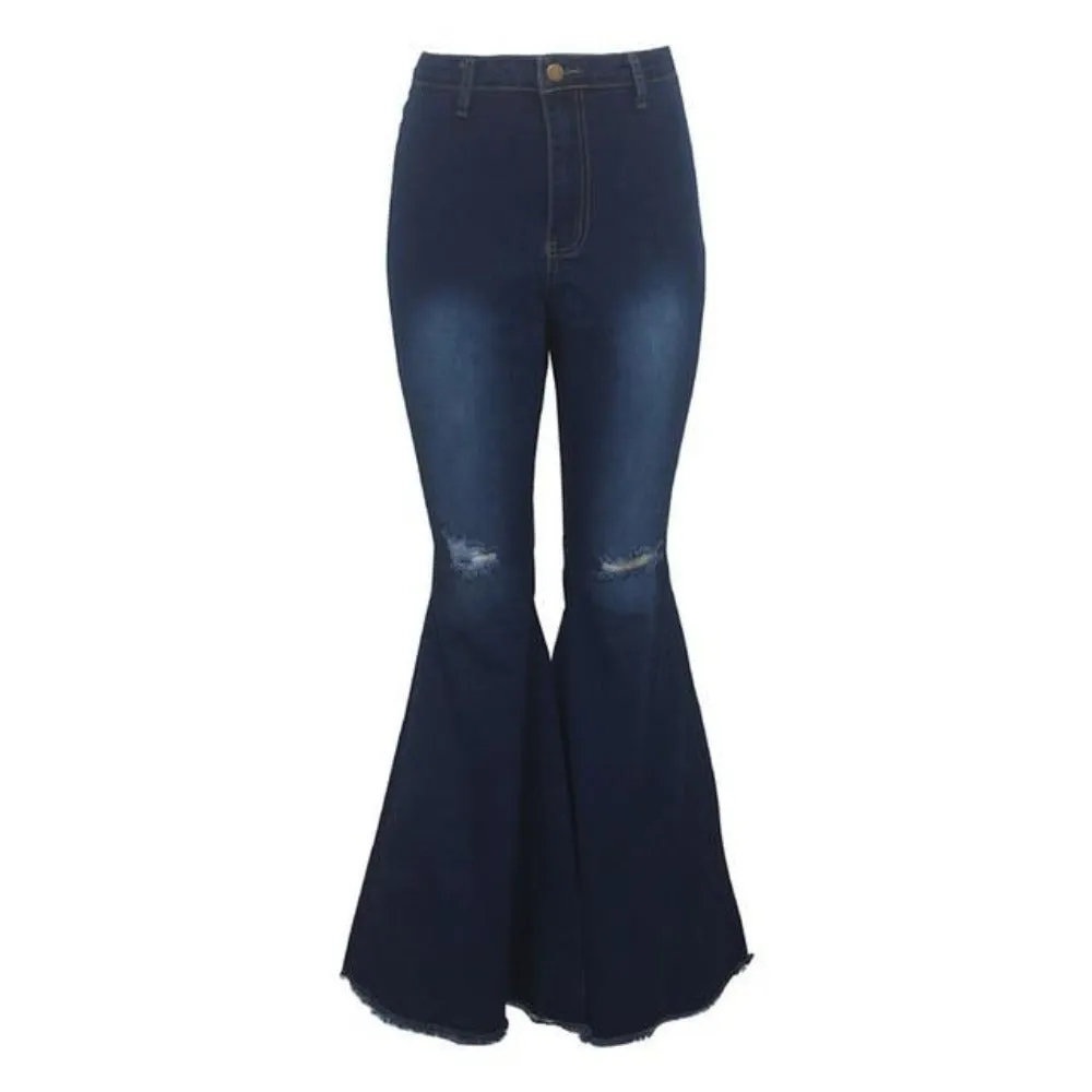 Mid Waist Flare Bell Stretching Wide Leg Denim Jeans