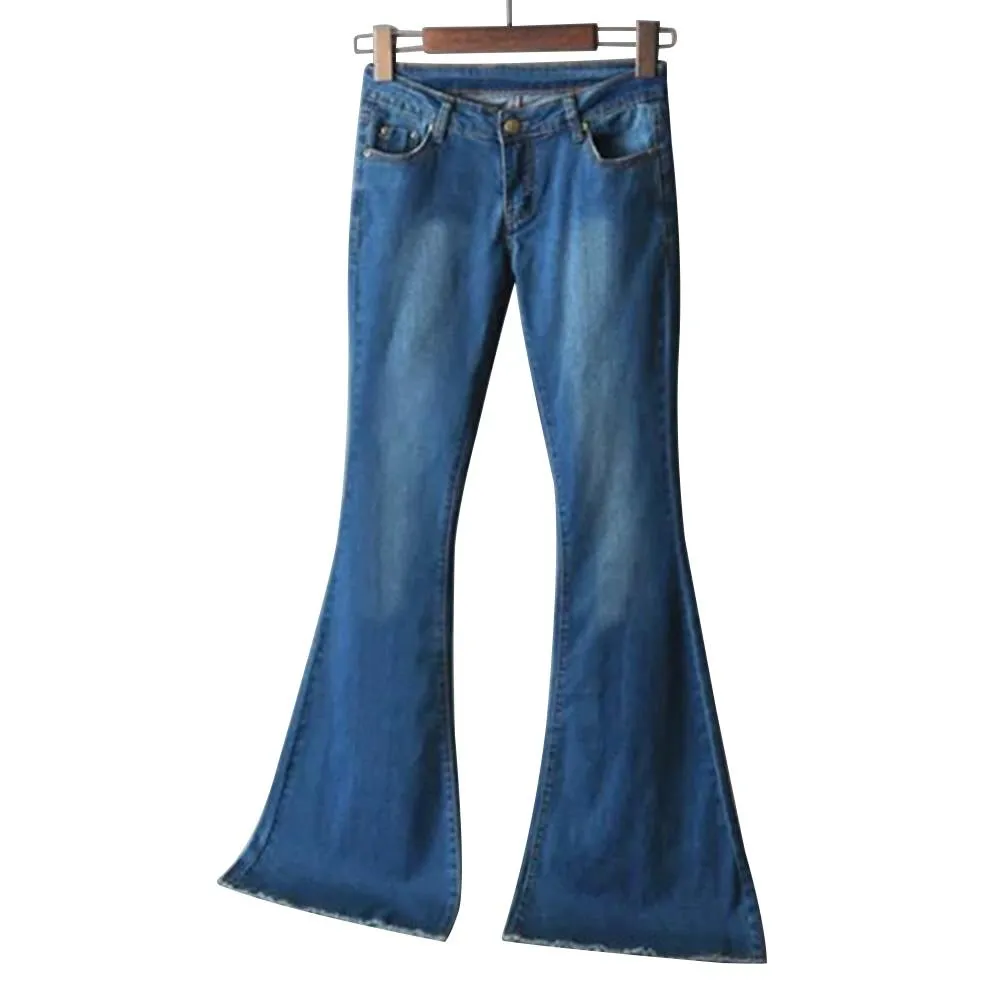 Mid Waist Flare Bell Stretching Wide Leg Denim Jeans