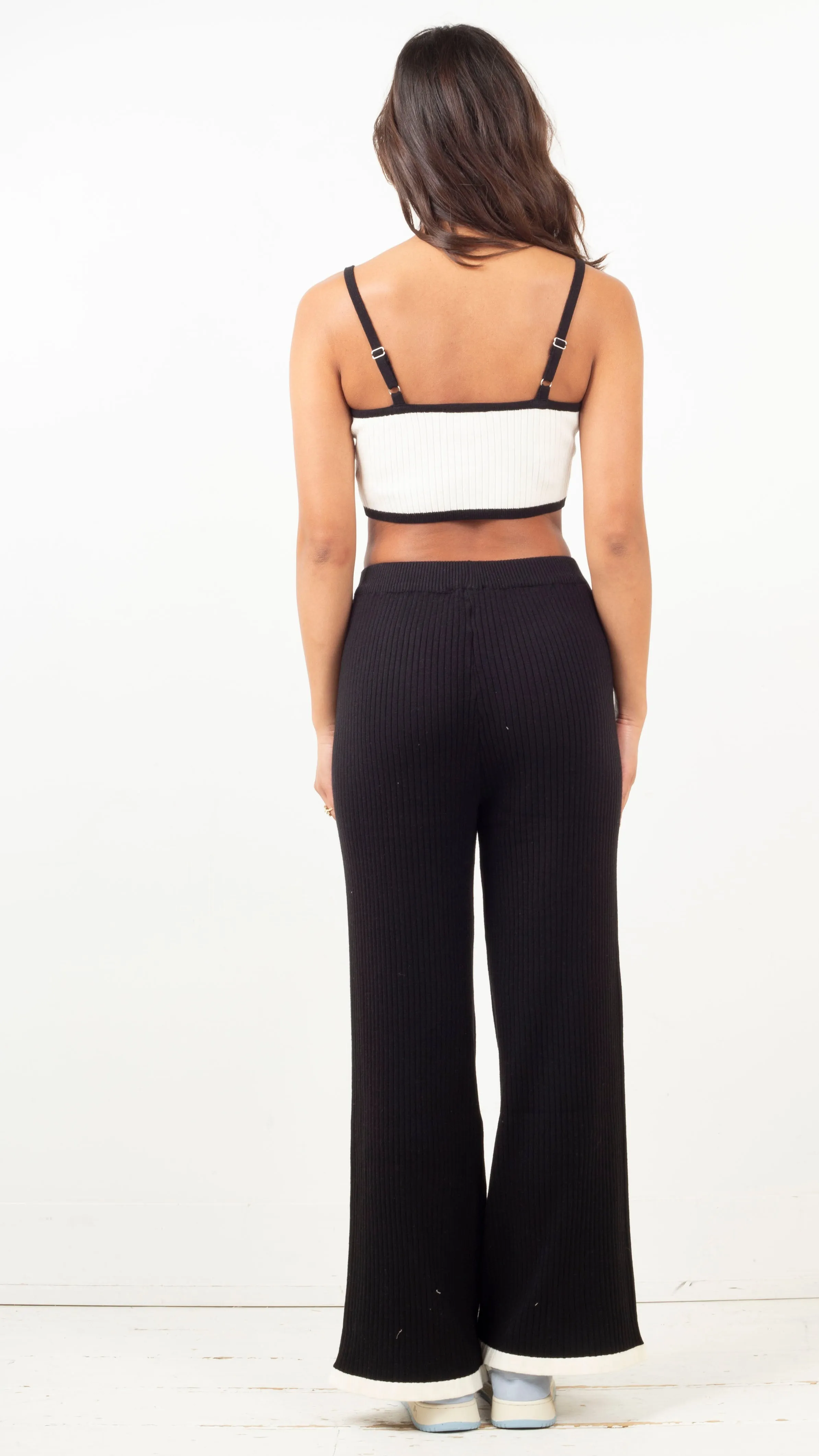 Minka Contrast Ribbed Pant Set - Black