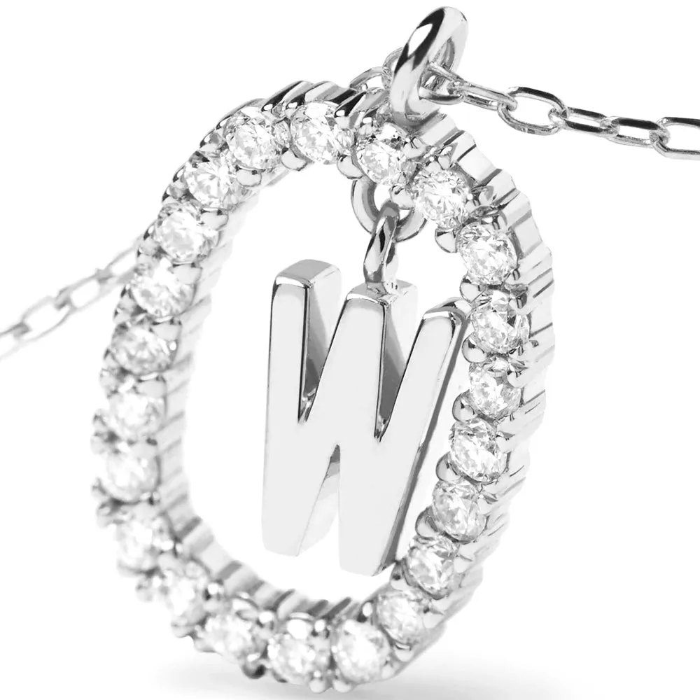 Moissanite Letter W Dangle Pendant Necklace