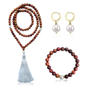 My Sanctuary - Meditation Mala Wood and Pearl Jewelry Set