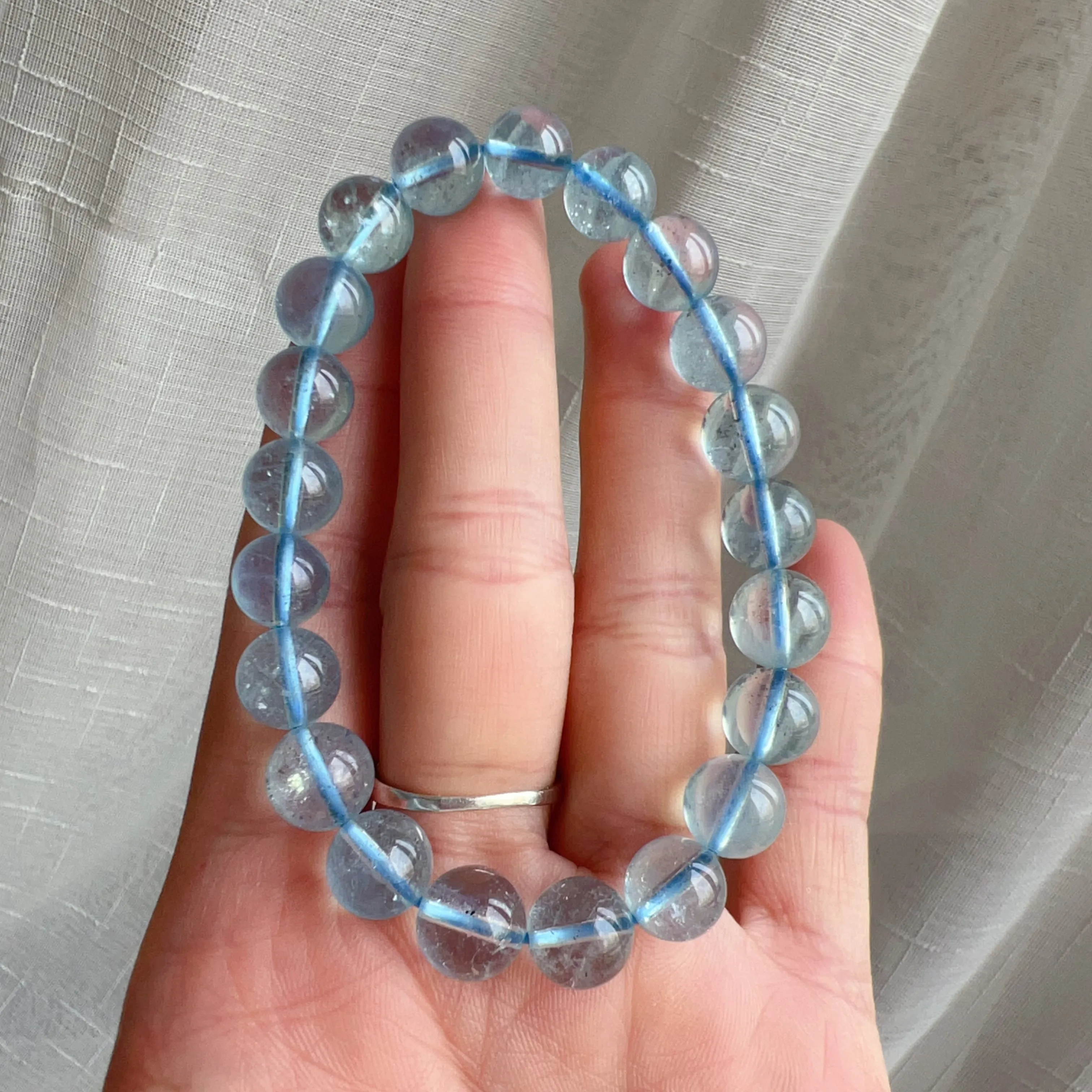 Natural High Clarity Saint Maria Blue Aquamarine with 9.3mm Beads | March Birthstone Pisces