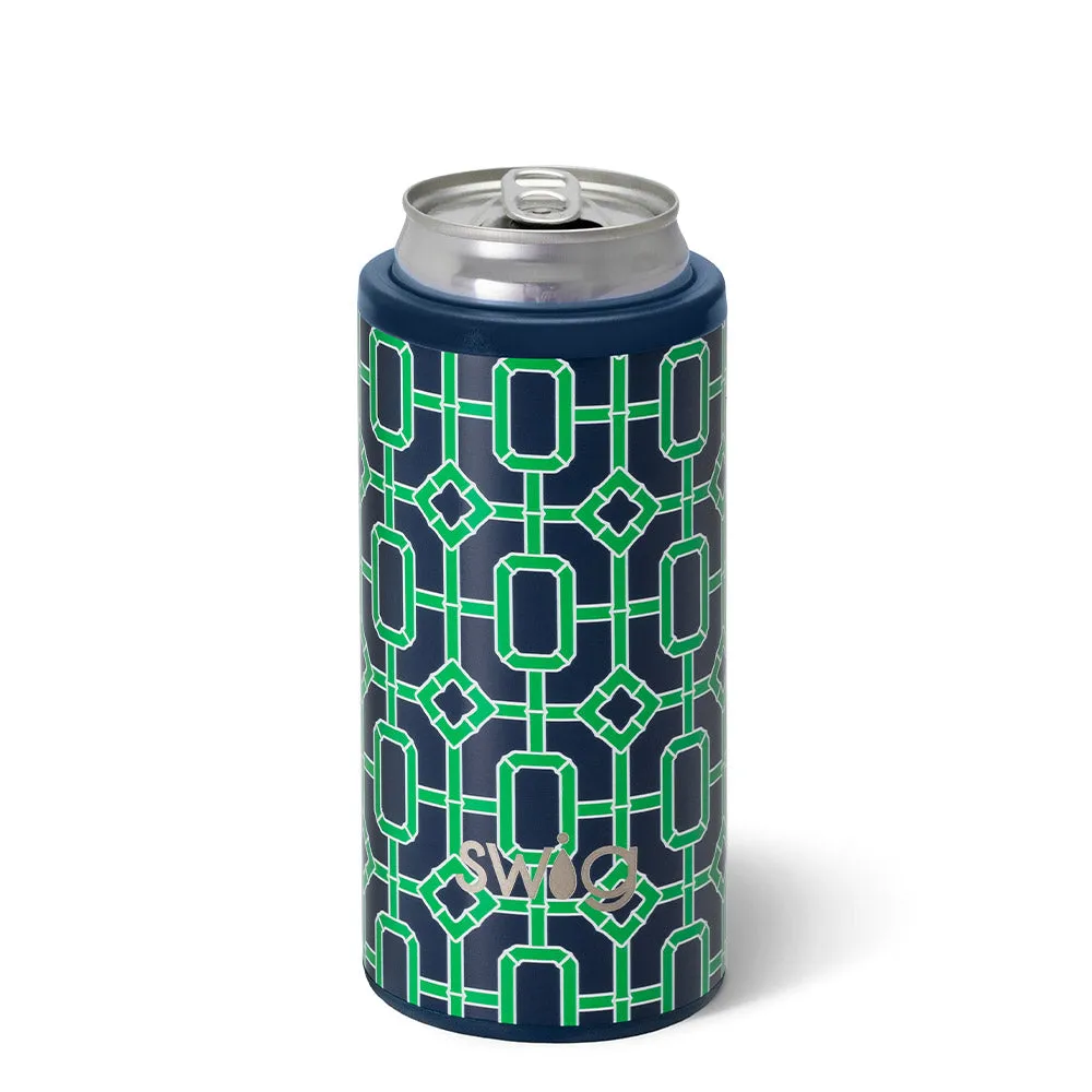 Navy Bamboo Trellis 12 oz Skinny Can Cooler by Swig