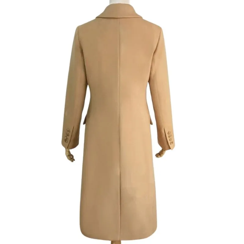 NORA Design Women's Fine Fashion Elegant Luxury Style Brown Carmel Long Wool Coat Jacket