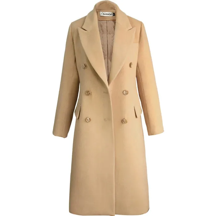 NORA Design Women's Fine Fashion Elegant Luxury Style Brown Carmel Long Wool Coat Jacket