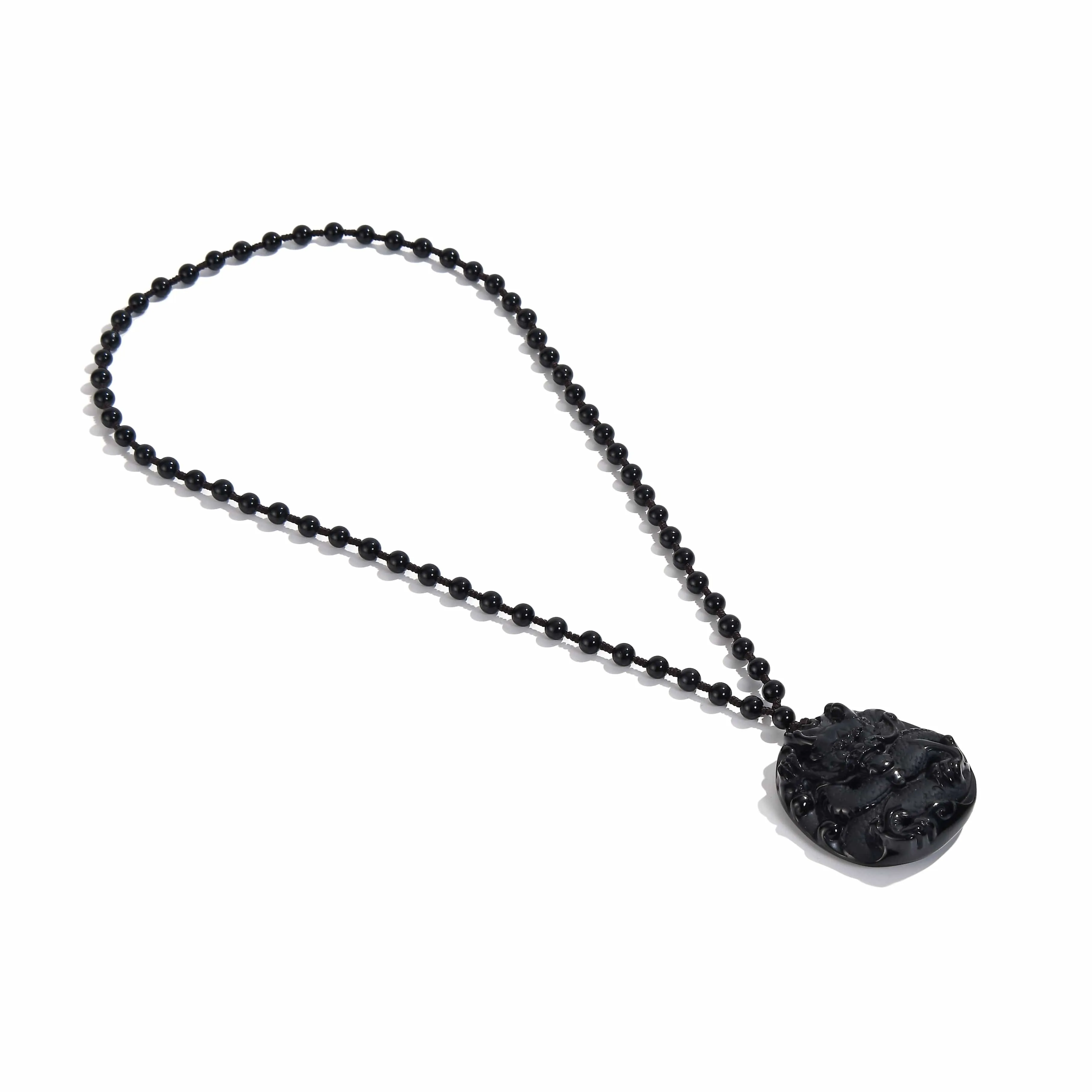 Obsidian Dragon Amulet Gemstone Necklace - 24