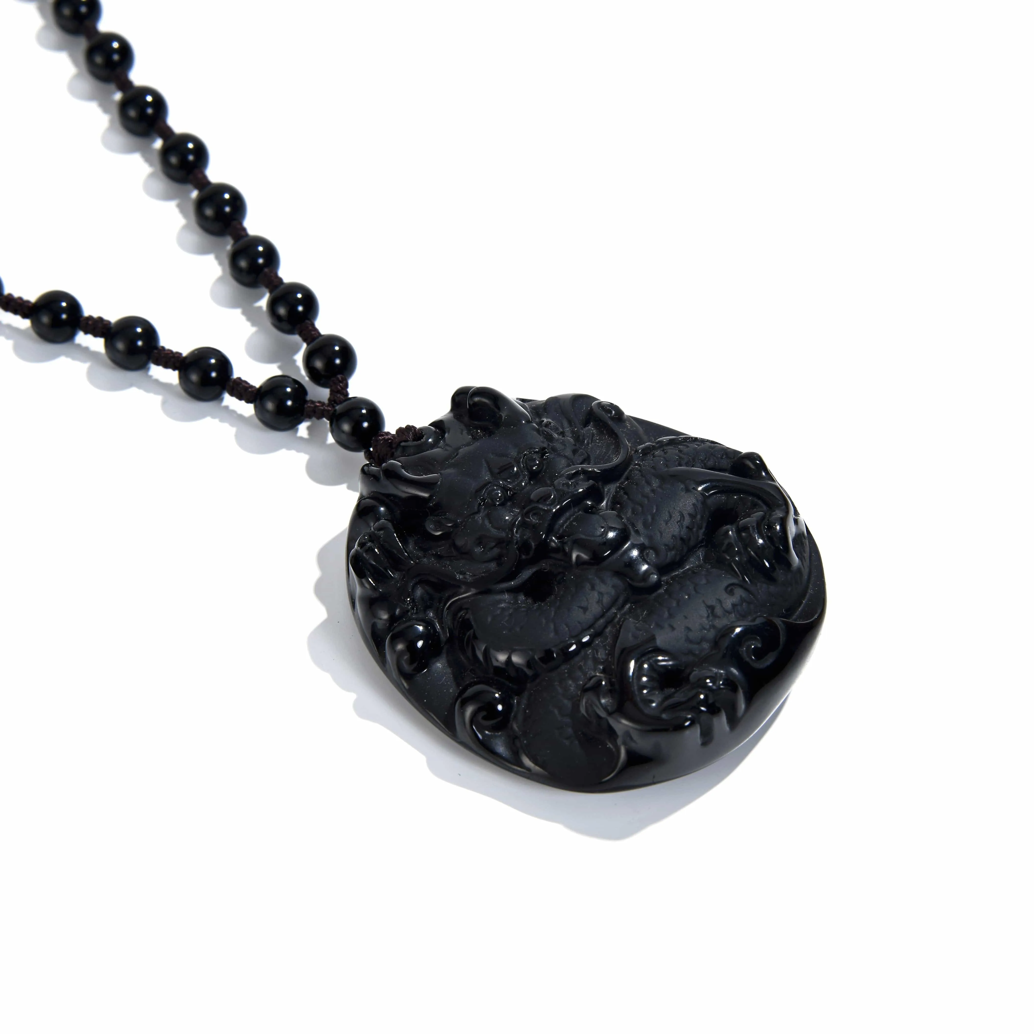 Obsidian Dragon Amulet Gemstone Necklace - 24