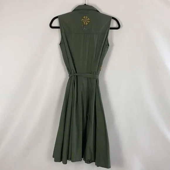 Olive Beaded Shirt Dress