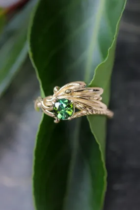 Olive branch ring with ribbon and green tourmaline / Olivia