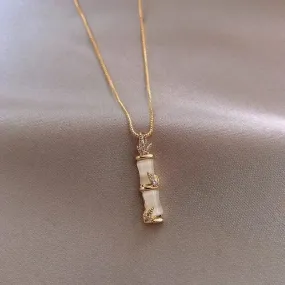 Opal Stone Bamboo Shaped Pendant Gold Color Necklace