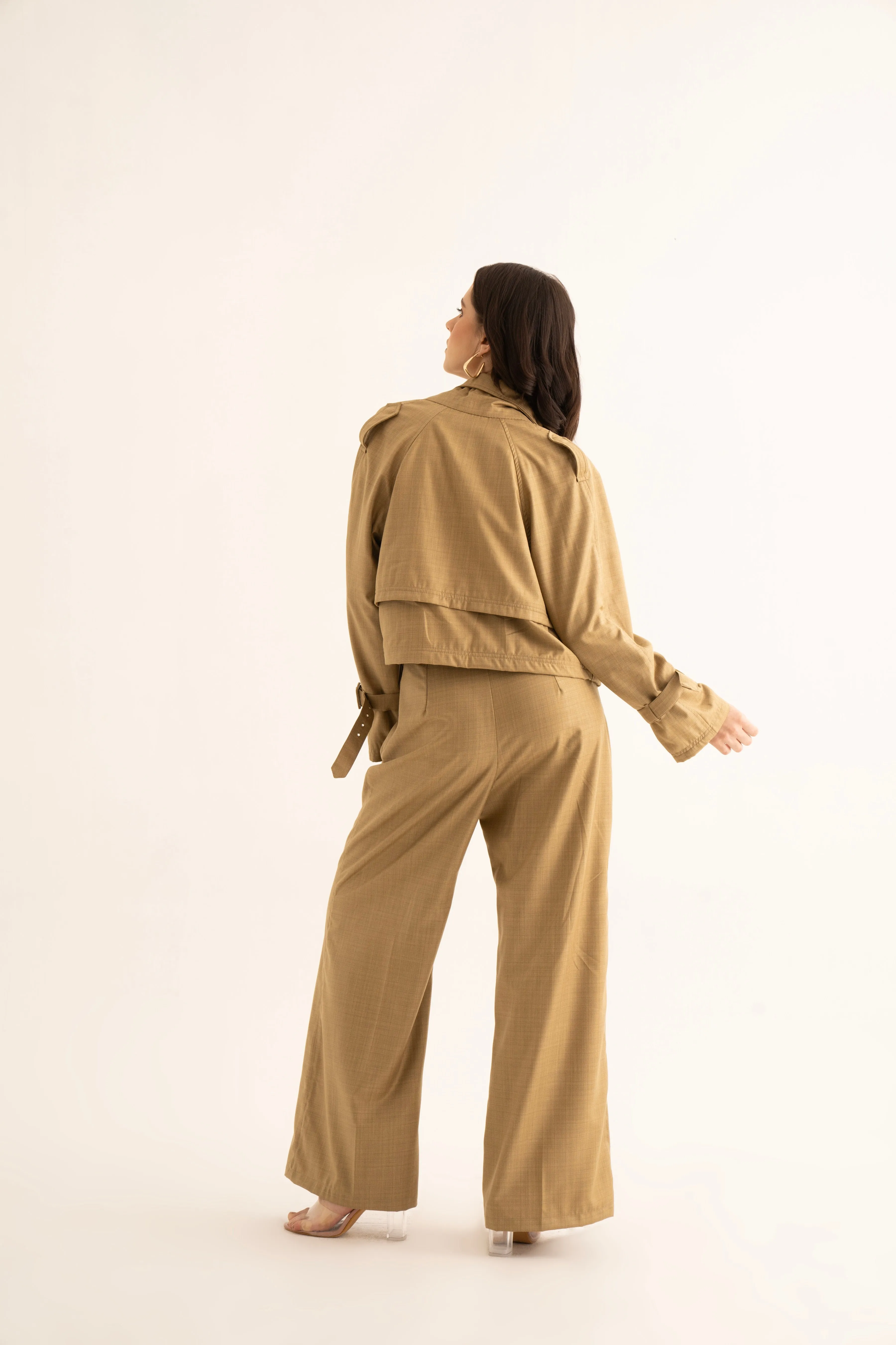 Oversized Khaki Suiting Trench and Pants Co-ord Set