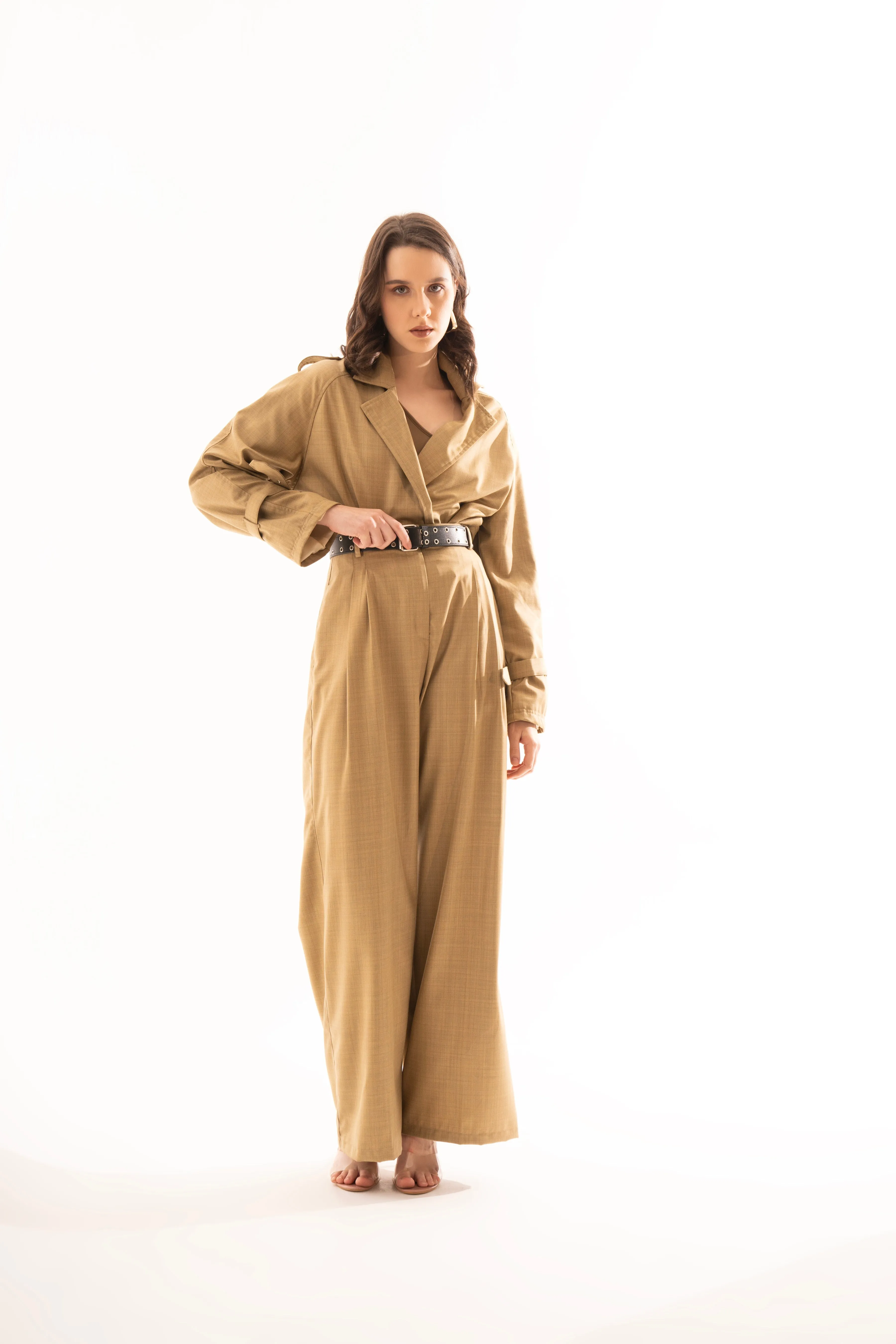 Oversized Khaki Suiting Trench and Pants Co-ord Set