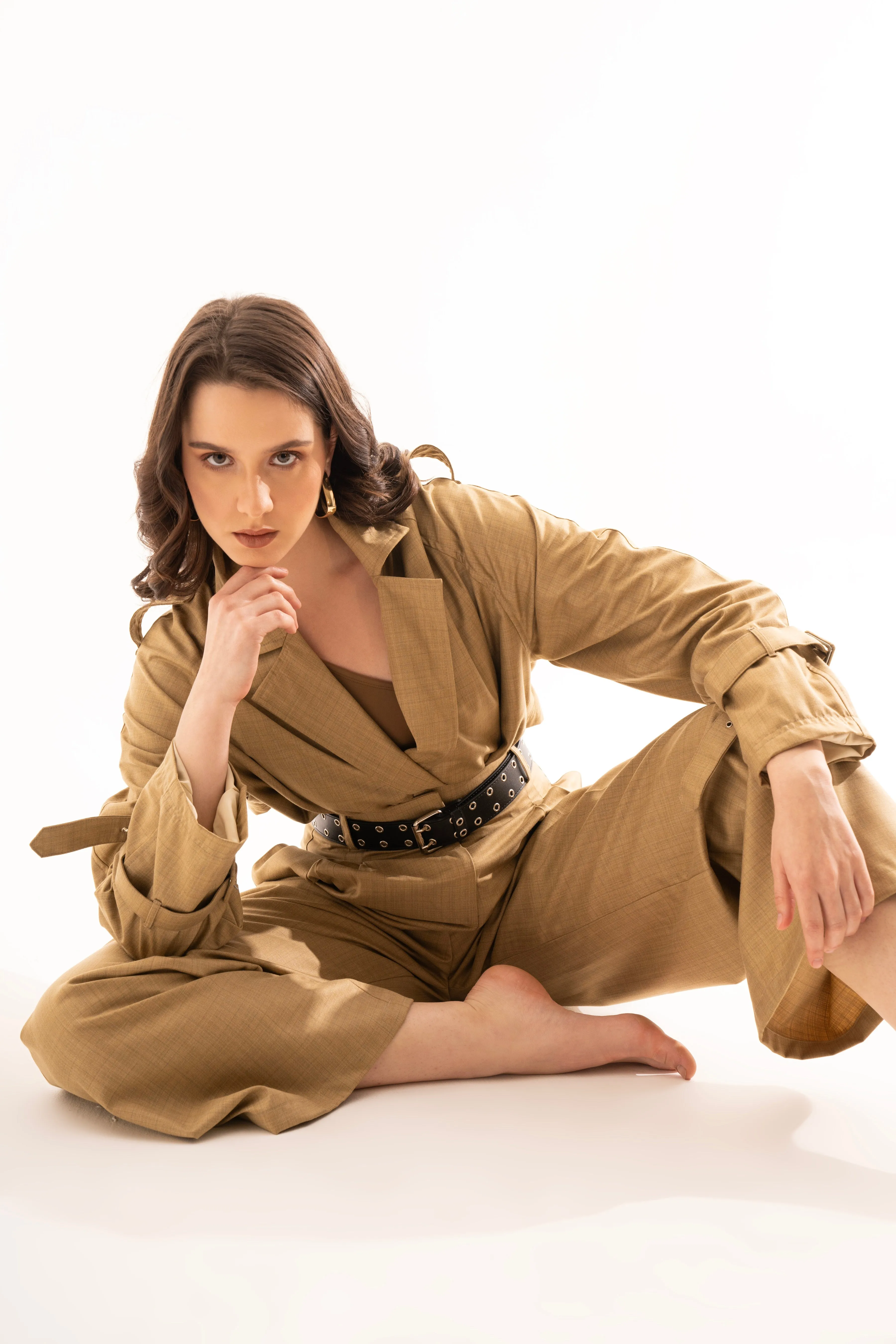 Oversized Khaki Suiting Trench and Pants Co-ord Set