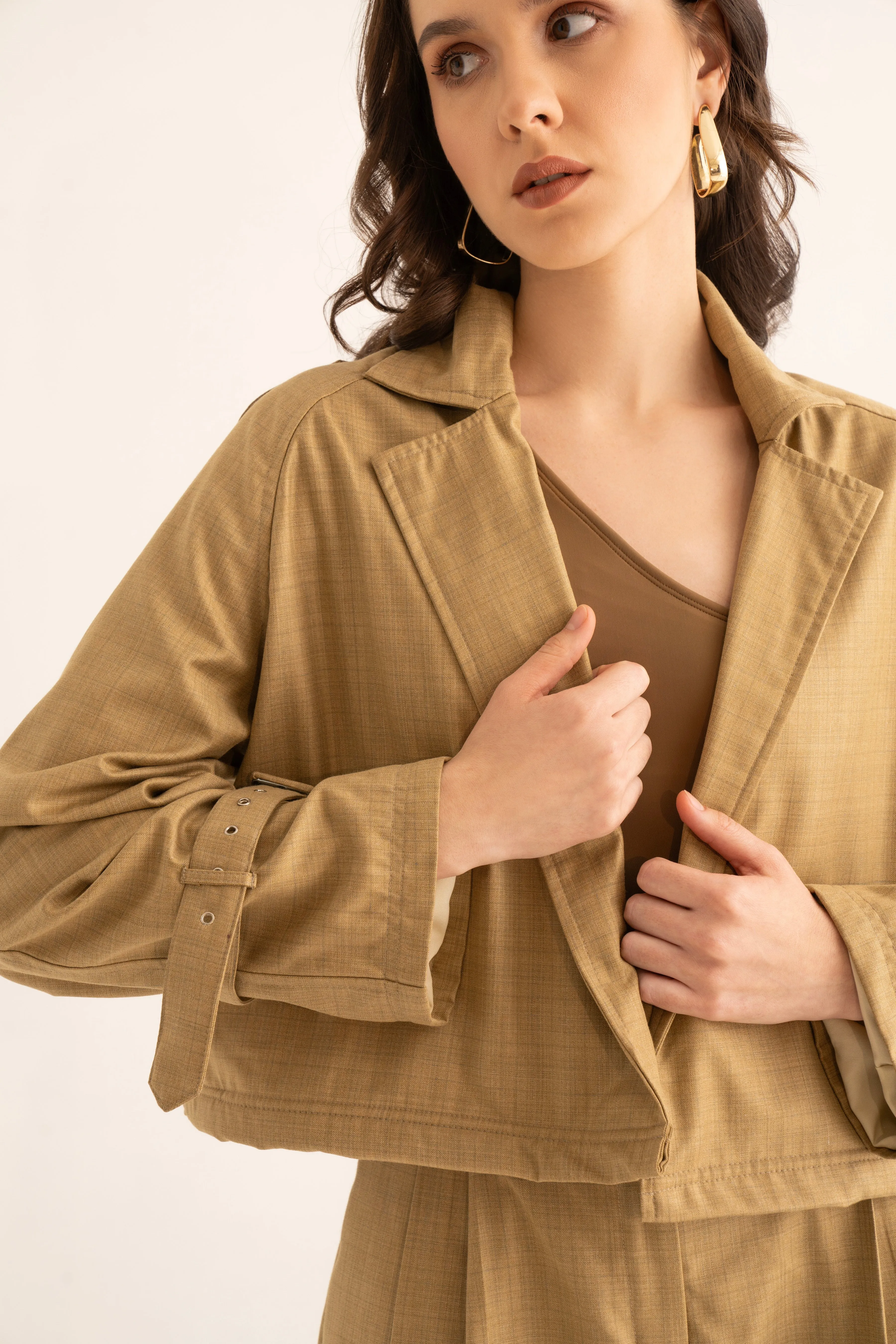 Oversized Khaki Suiting Trench and Pants Co-ord Set