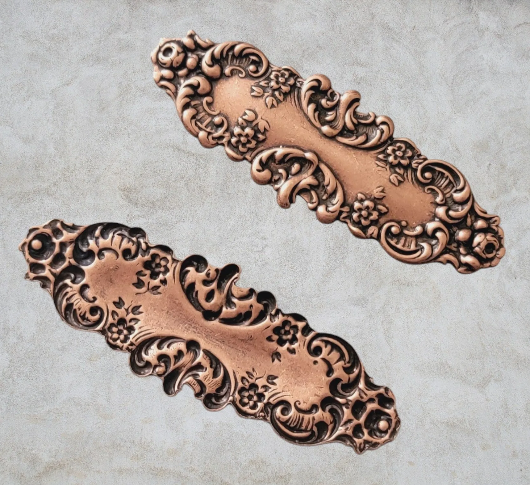 Oxidized Copper Ornate Floral Stampings x 2 - 1475COFFA