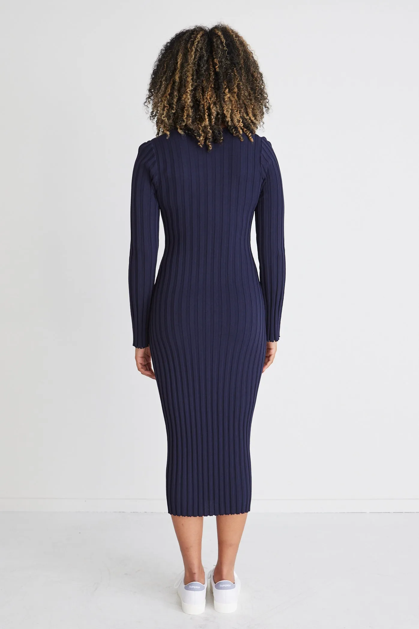 Parker Indigo Ls V Neck Wide Rib Knit Dress