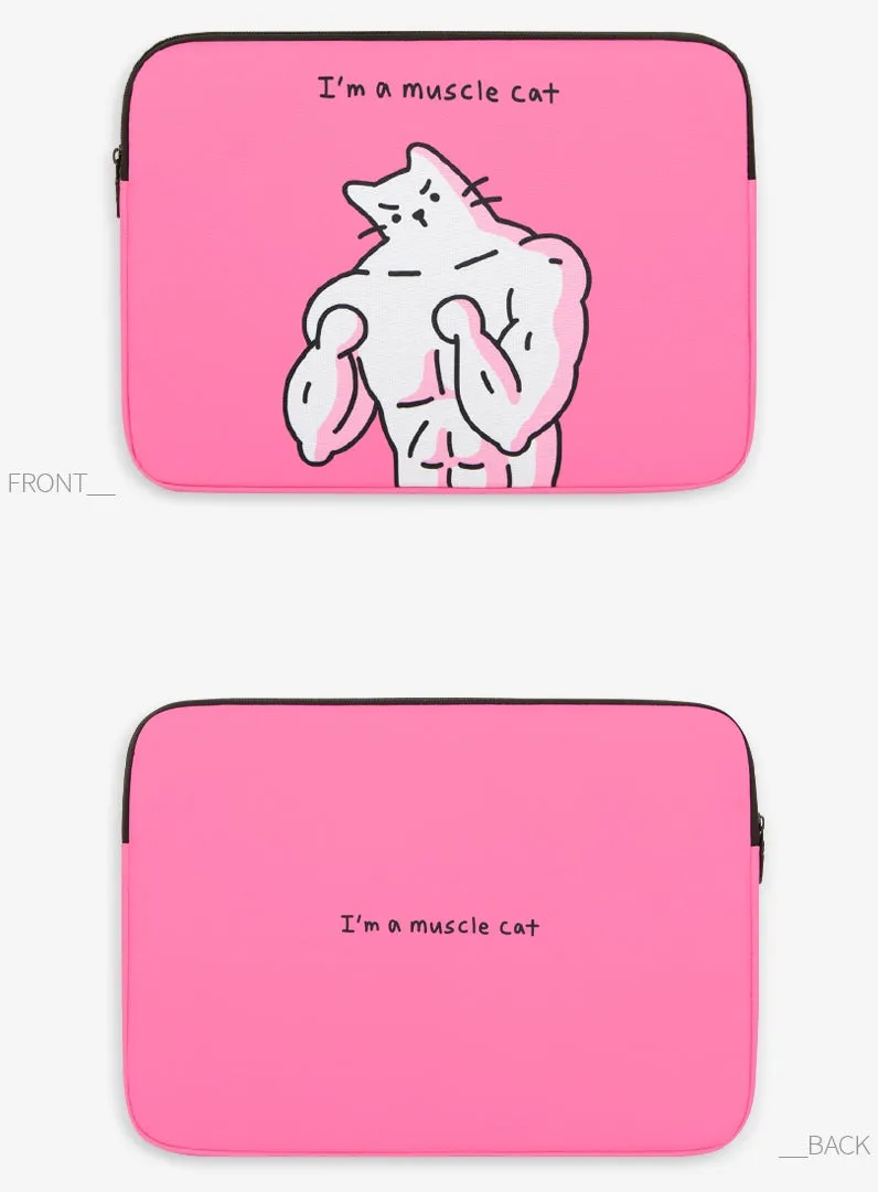 Pink Cat Graphic Laptop Sleeves 13 15 inch Cases Protective Covers Handbags Square Pouches Designer Artist Prints Cute Lightweight School Collage Office Zipper Fashion Gifts