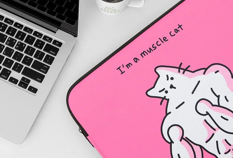 Pink Cat Graphic Laptop Sleeves 13 15 inch Cases Protective Covers Handbags Square Pouches Designer Artist Prints Cute Lightweight School Collage Office Zipper Fashion Gifts