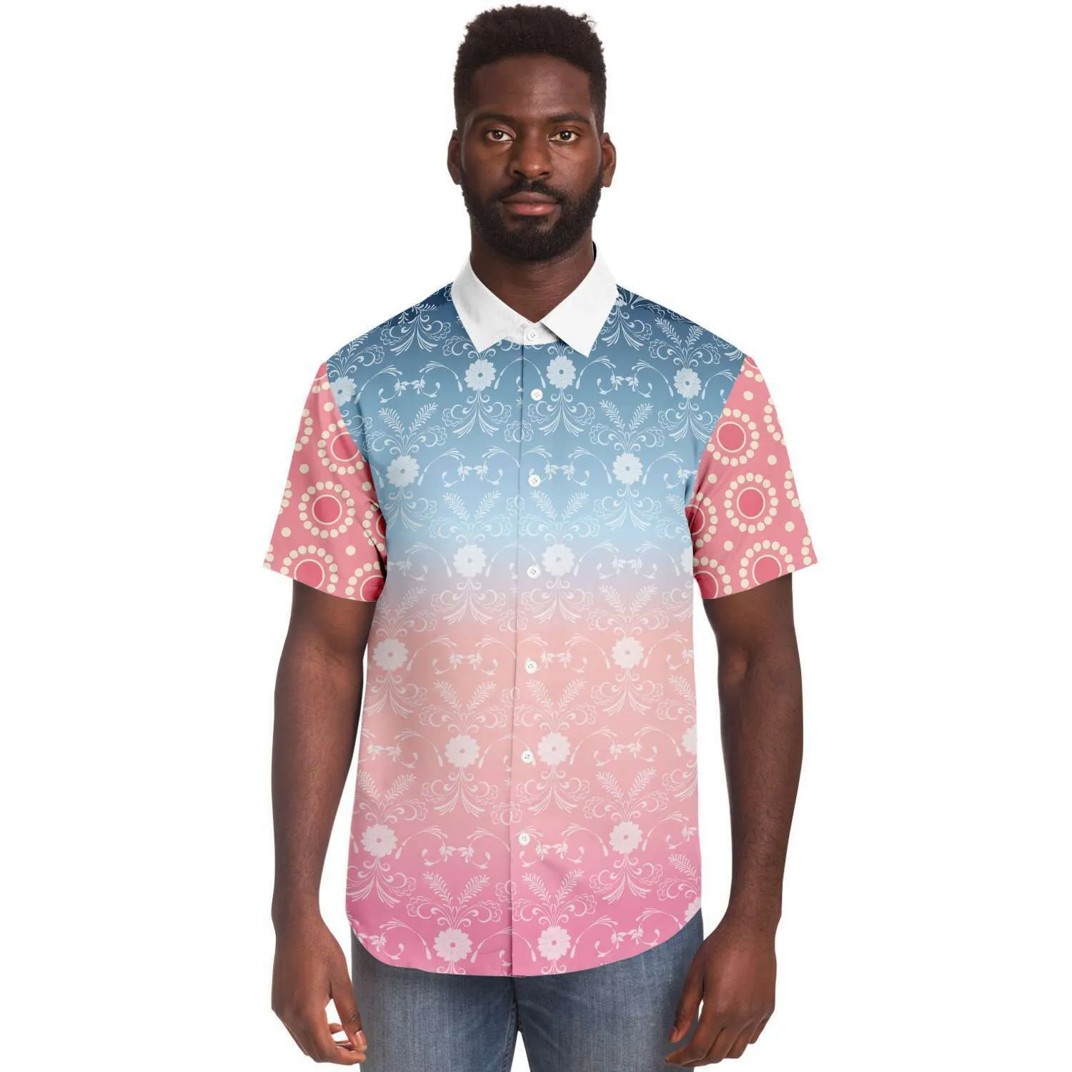 Pink Glacier Short Sleeve Button Down Shirt