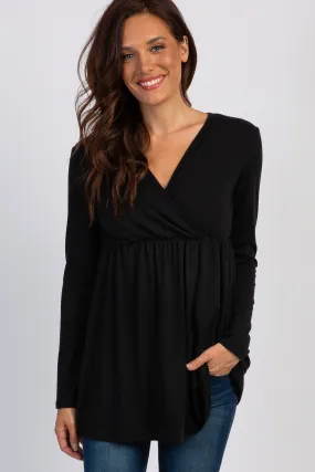 PinkBlush Black Long Sleeve Wrap Front Nursing Top