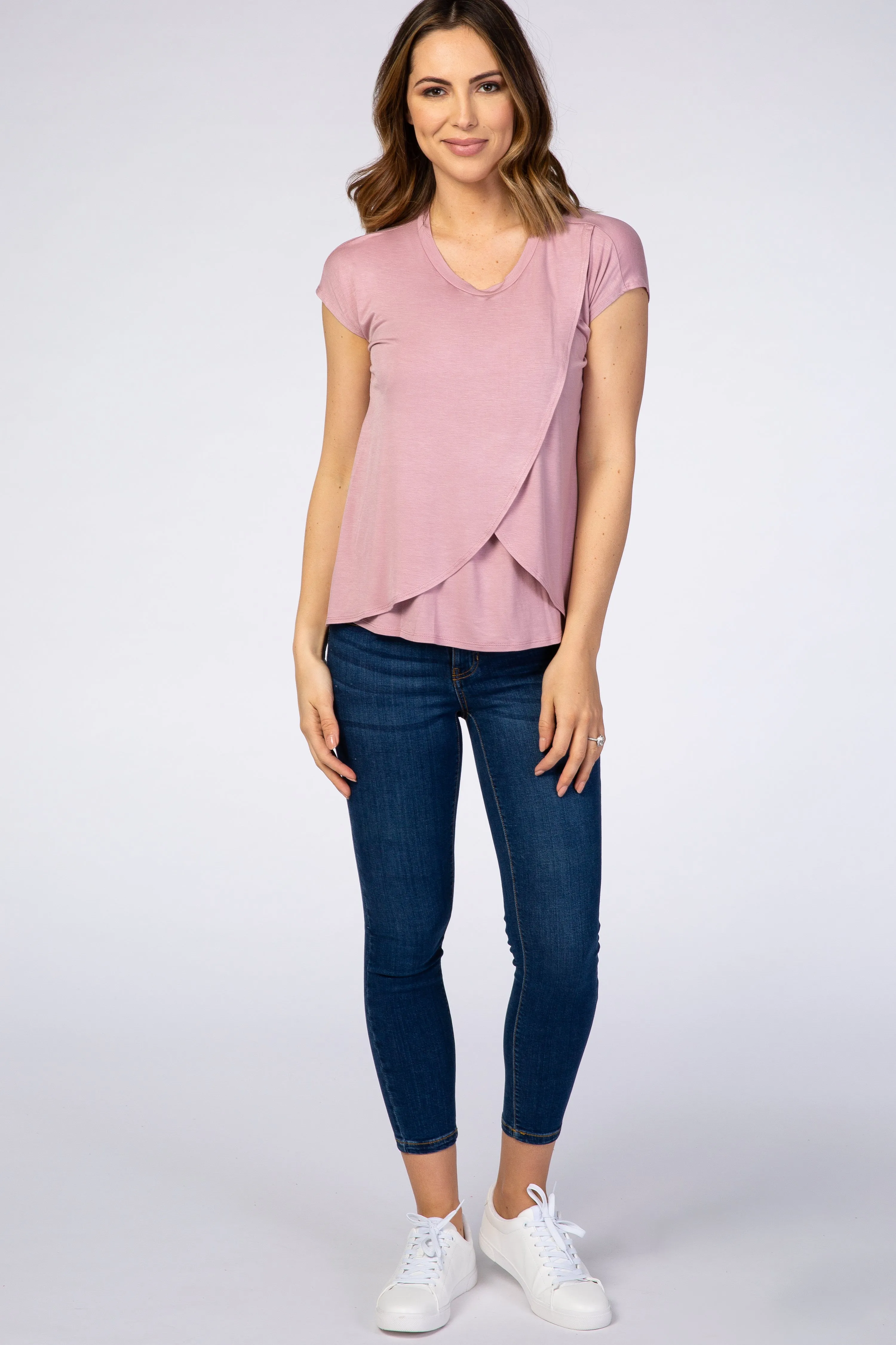 PinkBlush Light Pink Layered Wrap Front Nursing Top