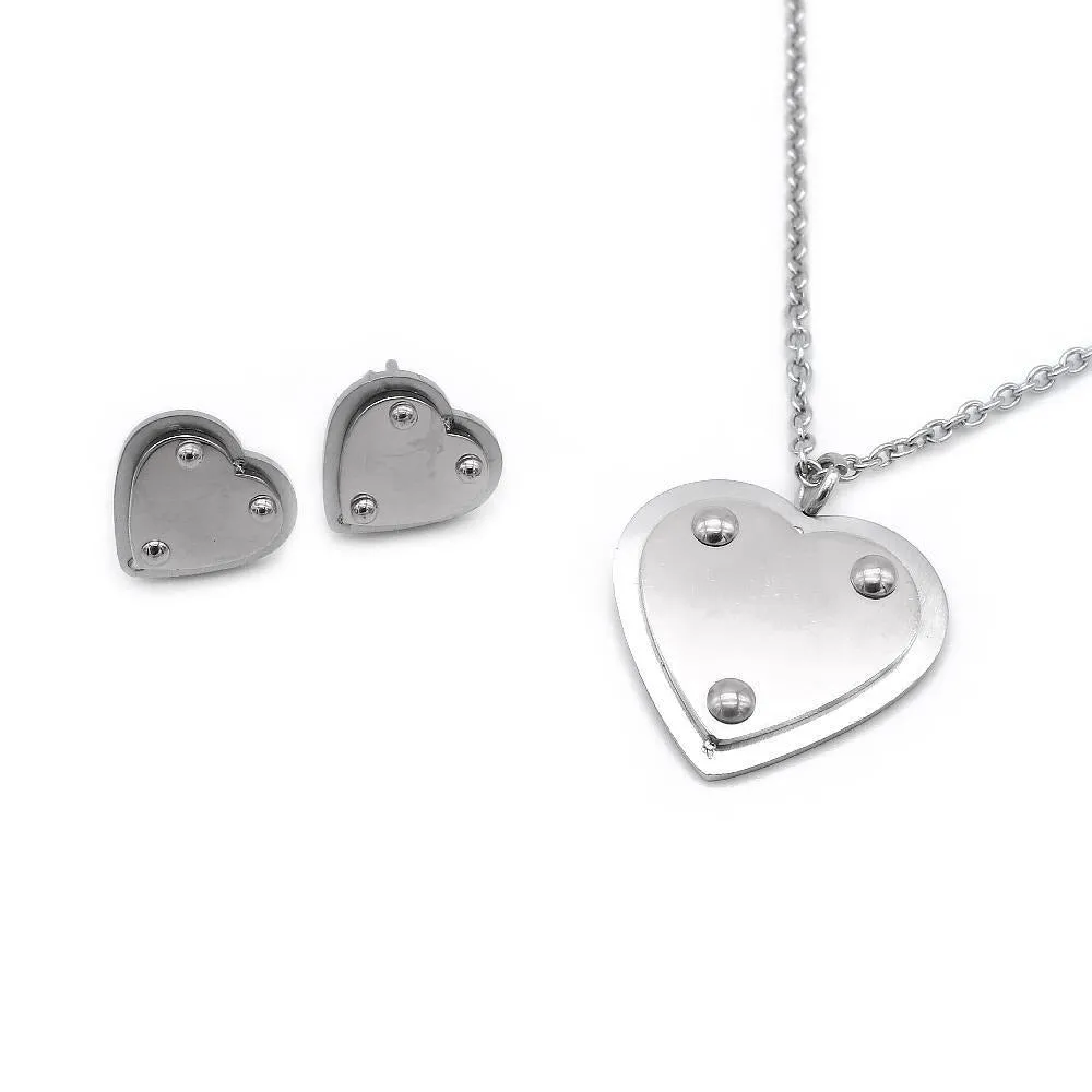 Polished Heart Earrings and Necklace Set