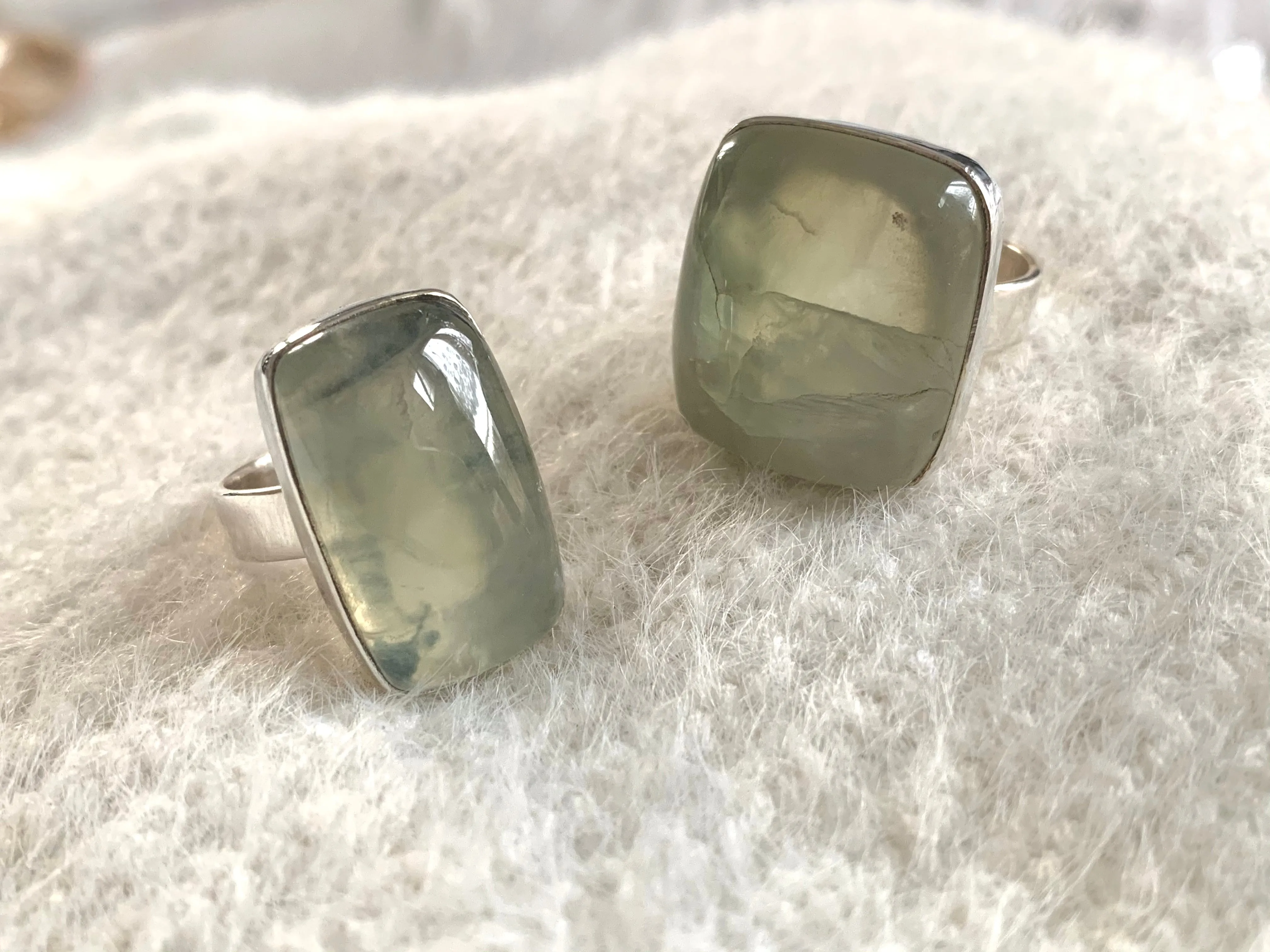 Prehnite with Epidote Ring Akoni Ring - Square (US 7.5 & 9)